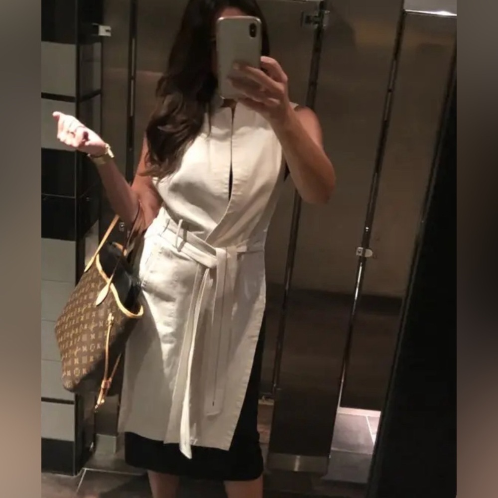 Halston Heritage wrap waist white long vest